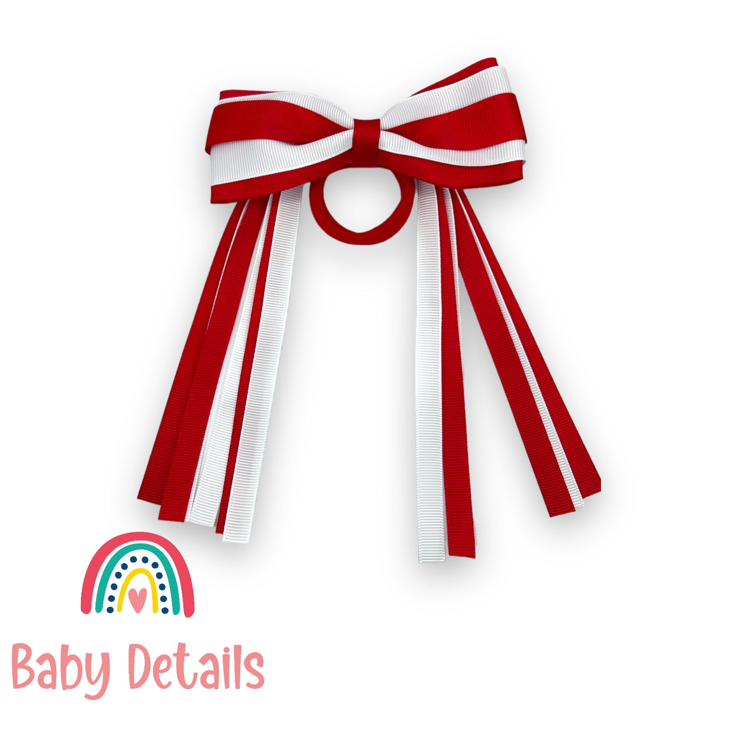 Hair Tie with long ribbons - Red & White