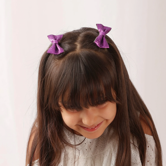 Set of 2 Glitter Bow Hair Clip - Purple