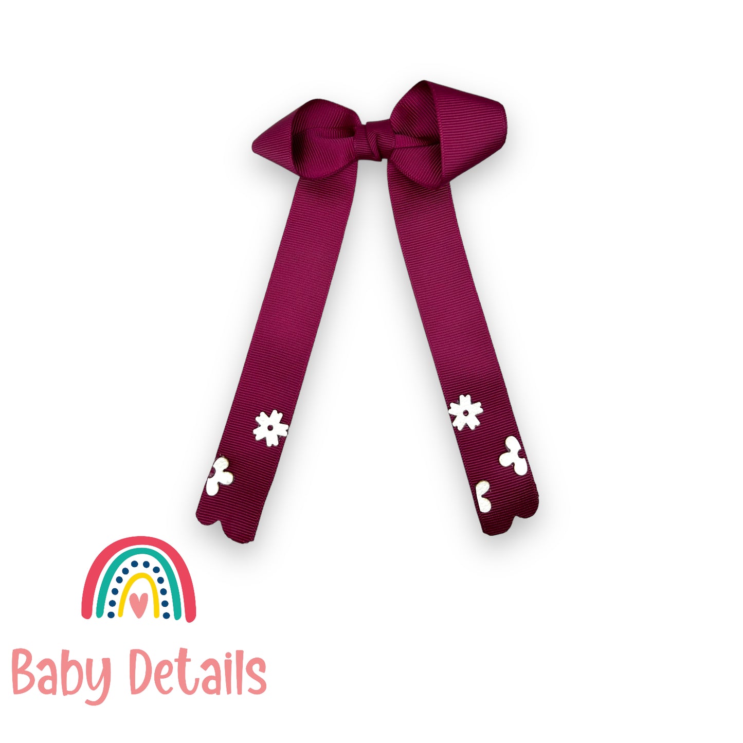 Long hair clip with White flowers - Maroon