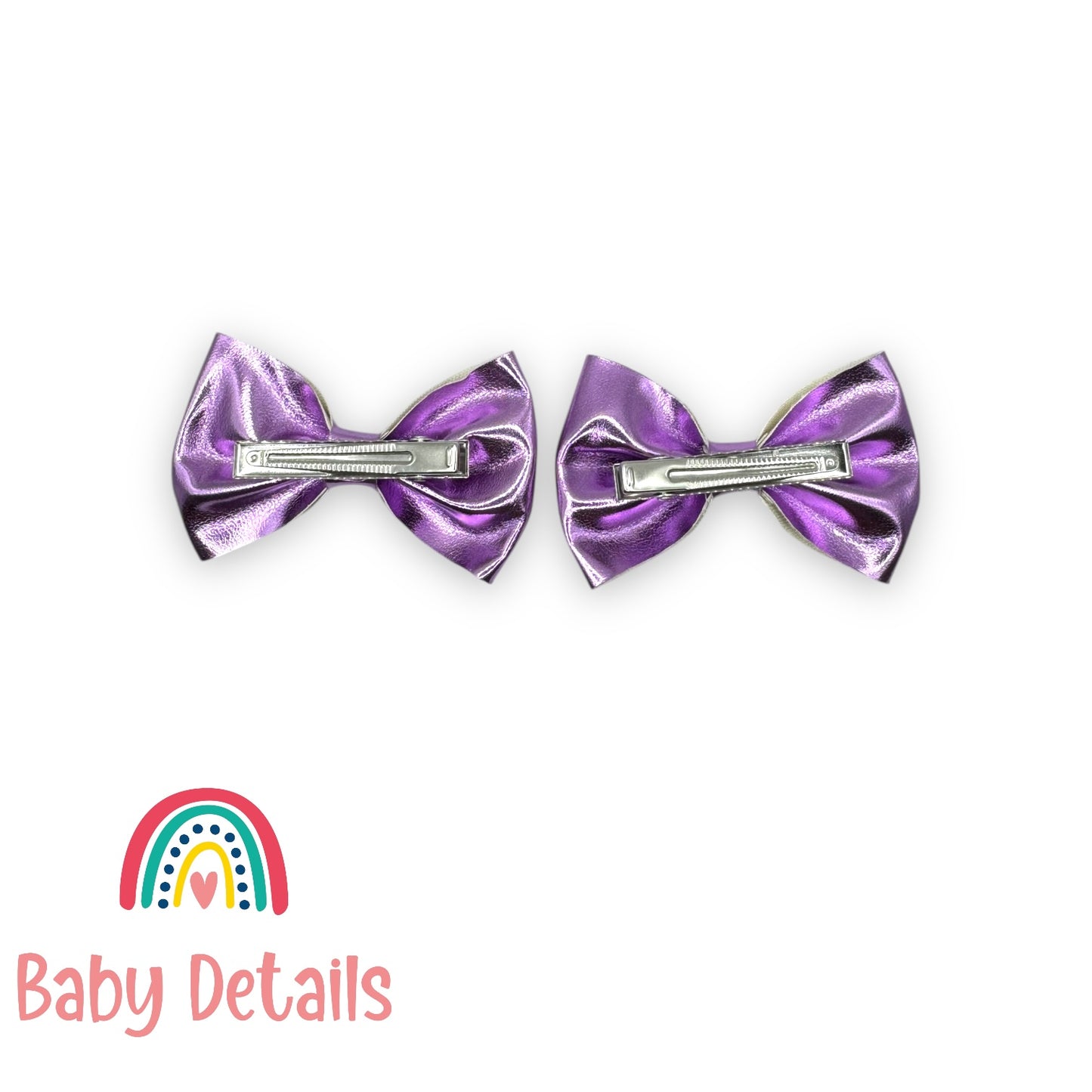 Set of 2 metallic leather bows - Purple