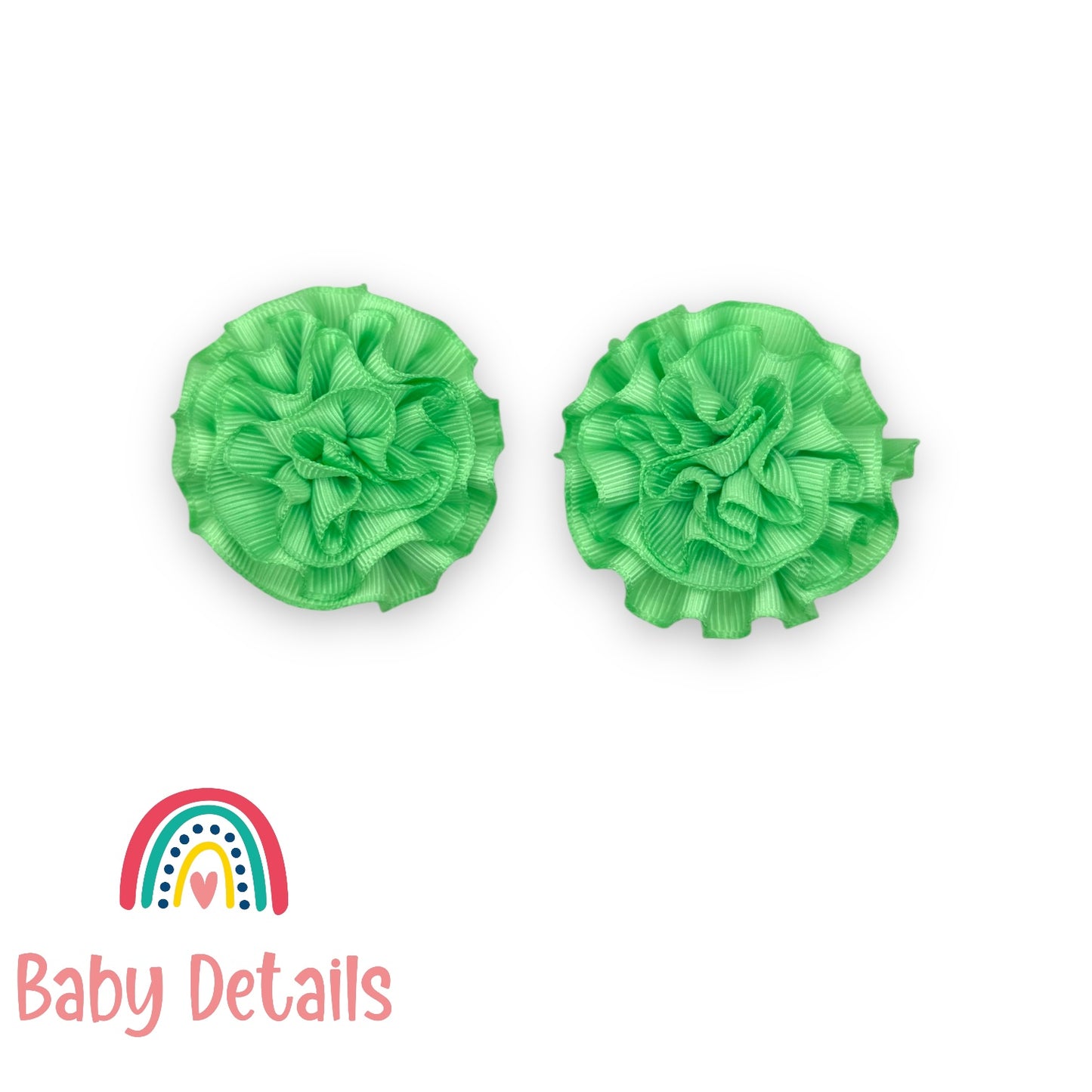 Set of 2 Rosette Bow Hair Clips - Bright Green