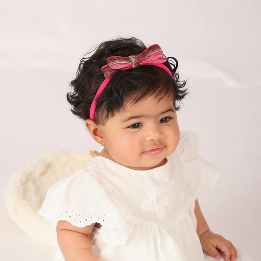 Shiny Ribbon Toddler Headband - Shades of Pink & Silver & Gold
