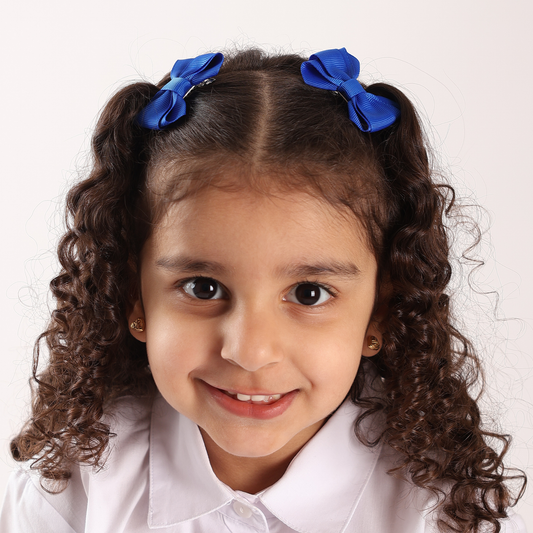 Set of 2 Mini Double Bow Hair Clip - Royal Blue