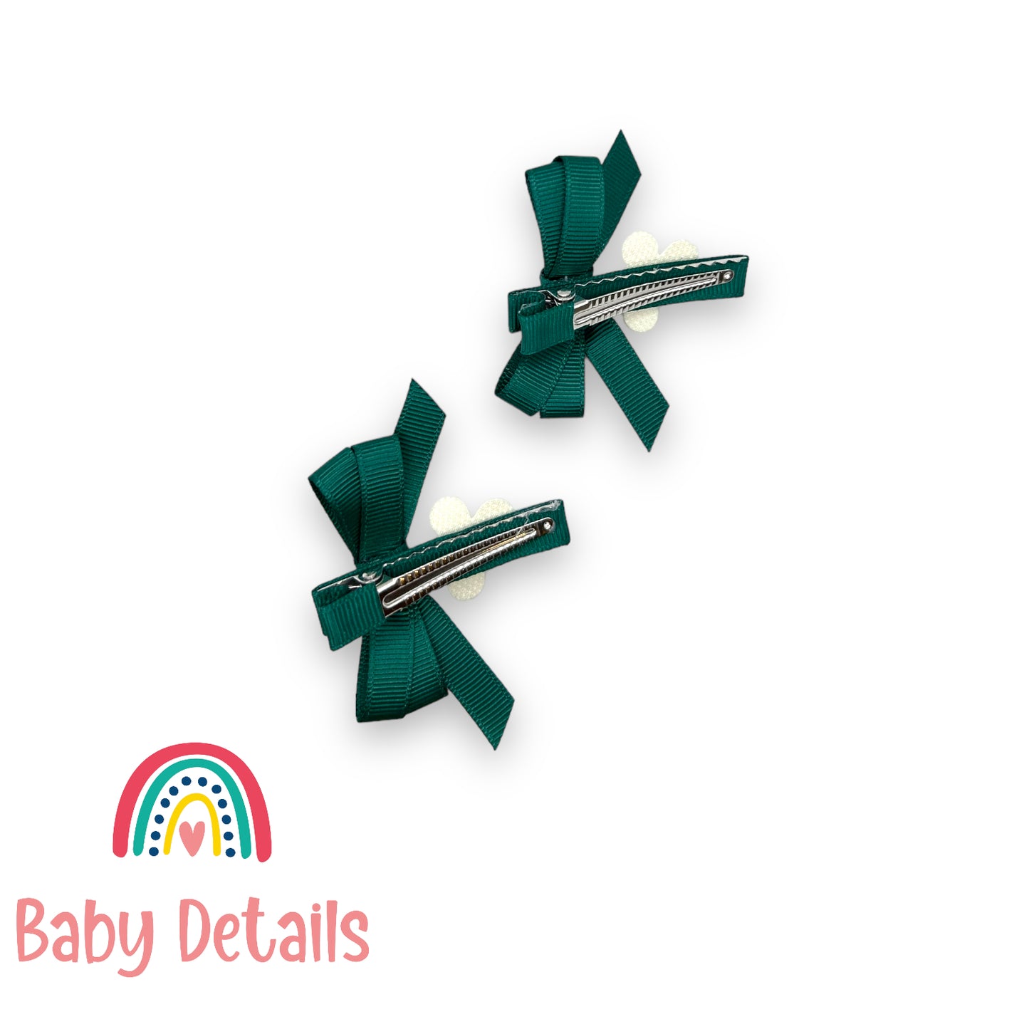 Set of 2 hair clips with a white flower - Dark Green