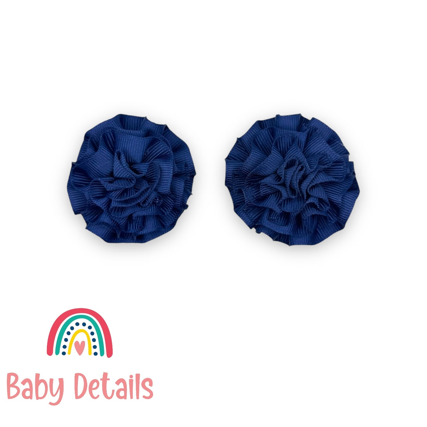 Set of 2 Rosette Bow Hair Clips - Navy Blue