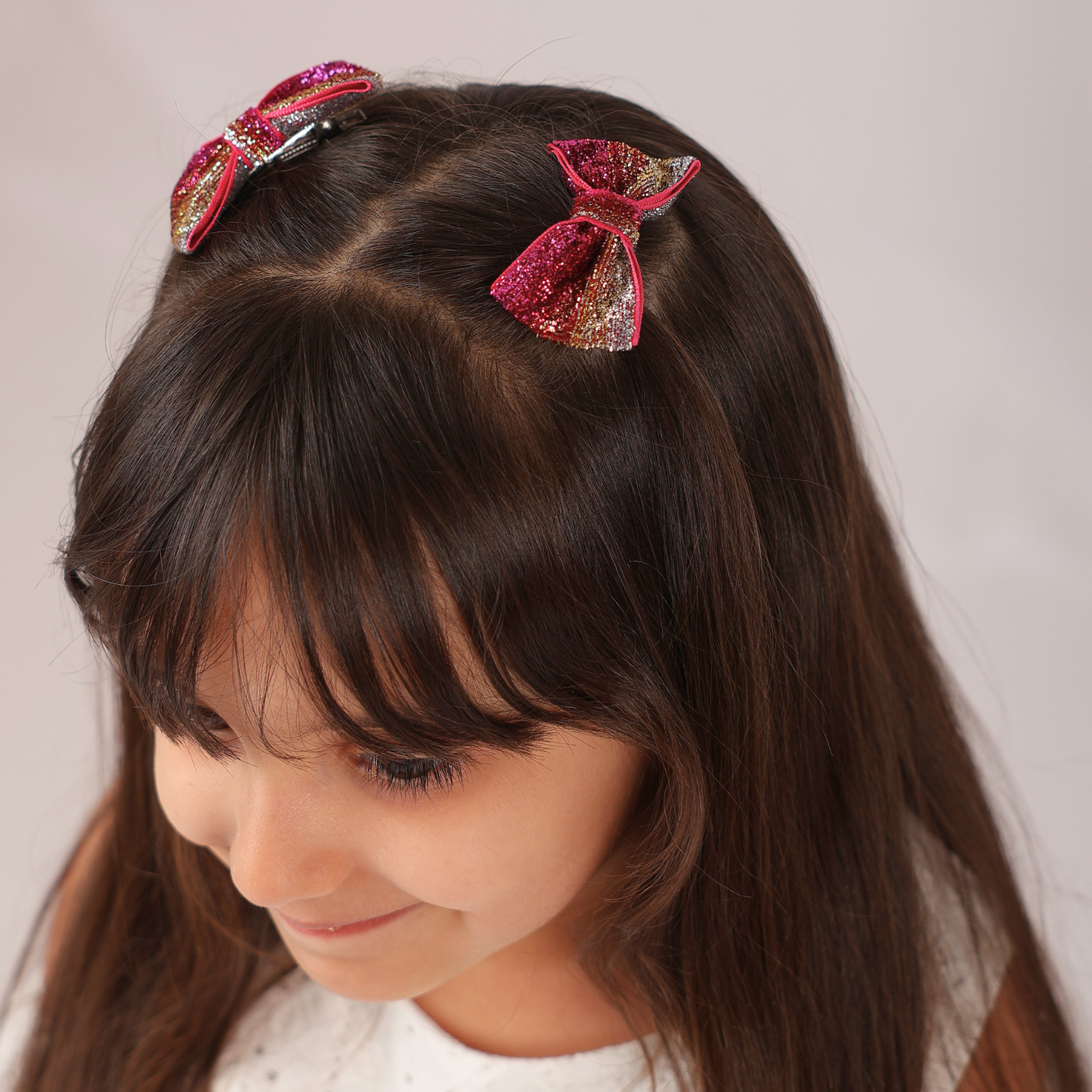 Set of 2 wide Shiny Ribbon - Shades of Pink & Silver & Gold