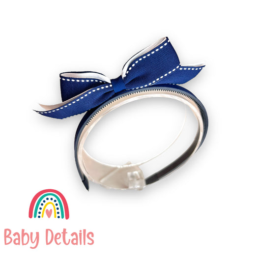 Headband with stripe bow - Navy Blue