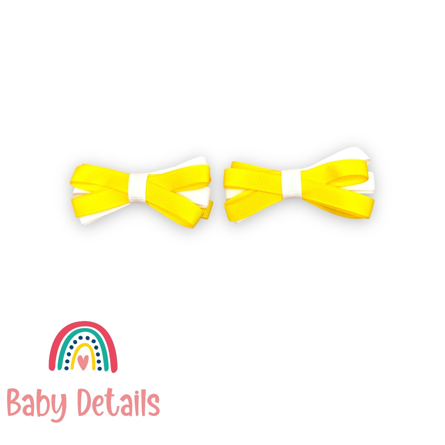 Set of 2 Thin Bow Hair Clips - Yellow & White