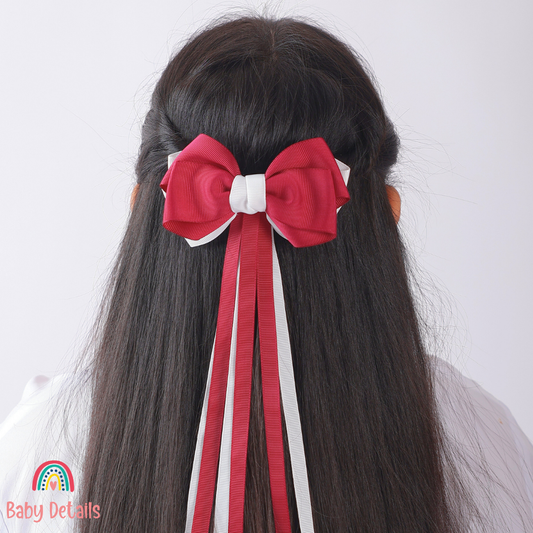 Big Bow Layers with Long Ribbons - Maroon & White