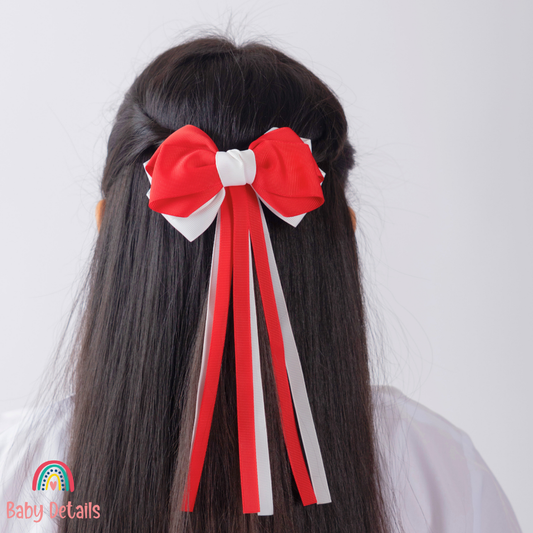 Big Bow Layers with Long Ribbons - Red & White