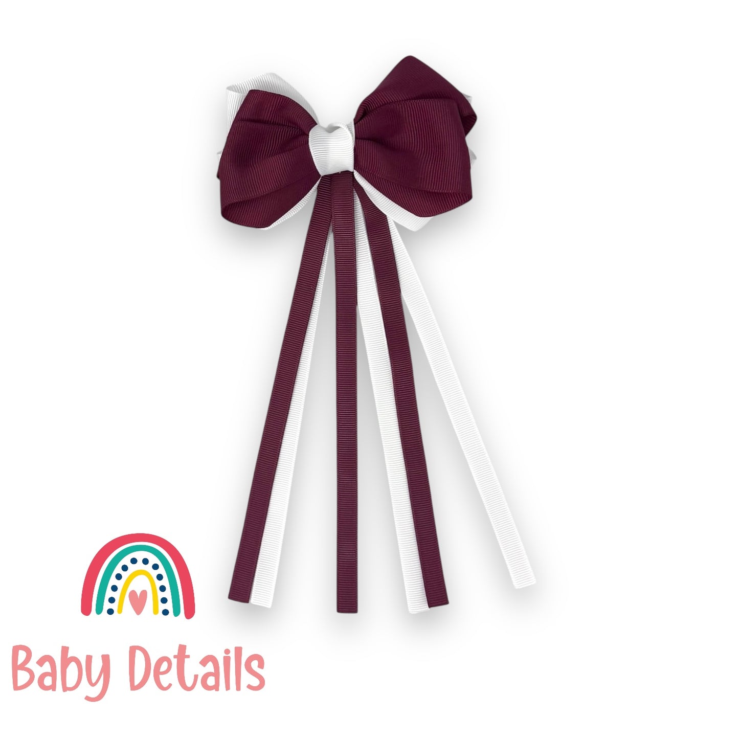 Big Bow Layers with Long Ribbons - Burgundy & White
