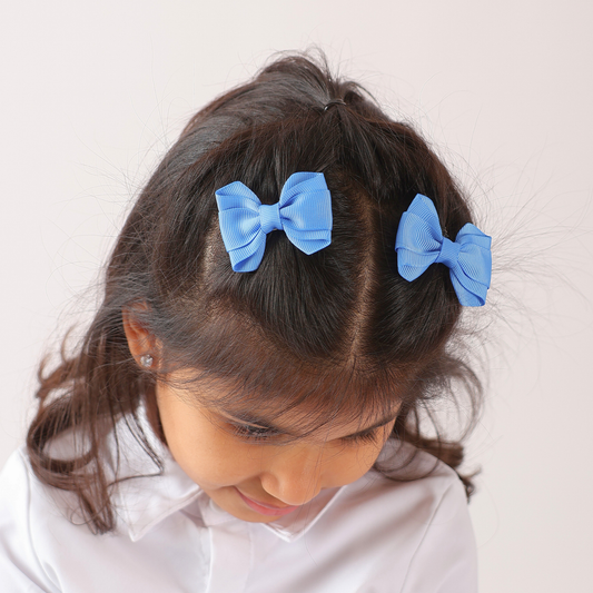 Set of 2 Mini Double Bow Hair Clip - Sky Blue