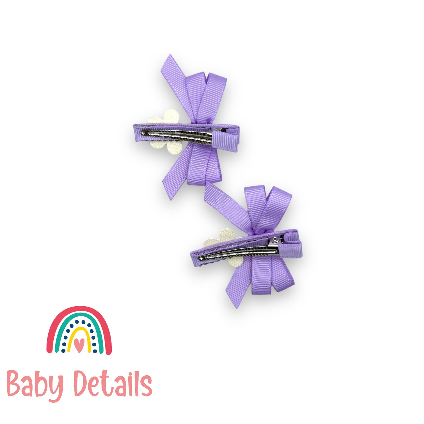 Set of 2 hair clips with a white flower - Purple