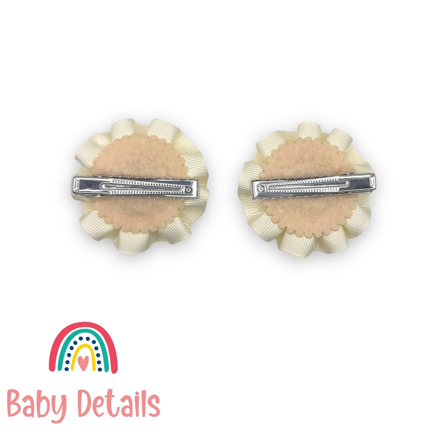Set of 2 Rosette Bow Hair Clips - Off White