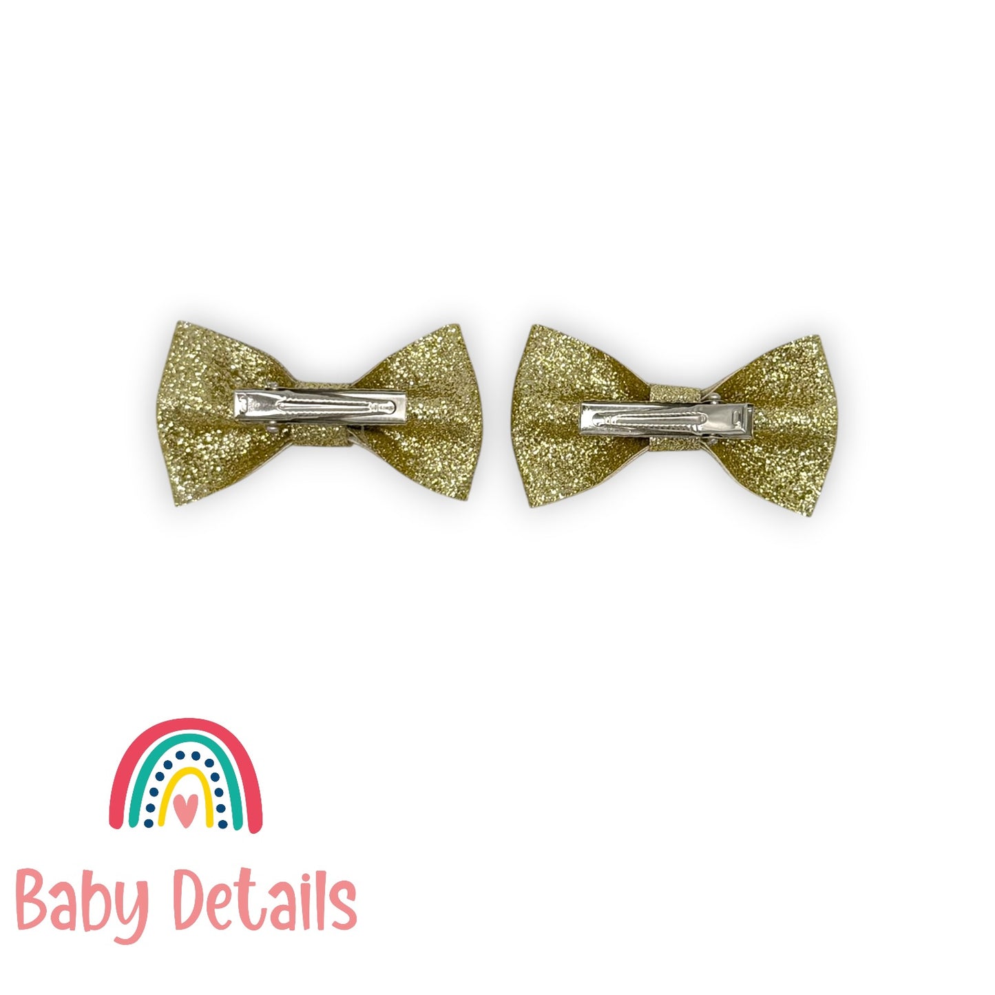 Set of 2 Glitter Bow Hair Clip - Gold