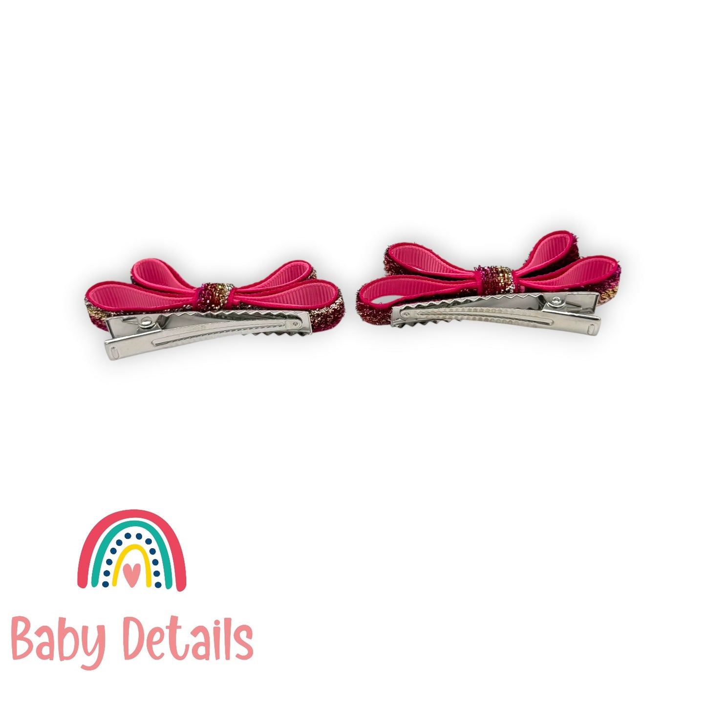 Set of 2 thin Shiny Ribbon - Shades of Pink & Silver & Gold