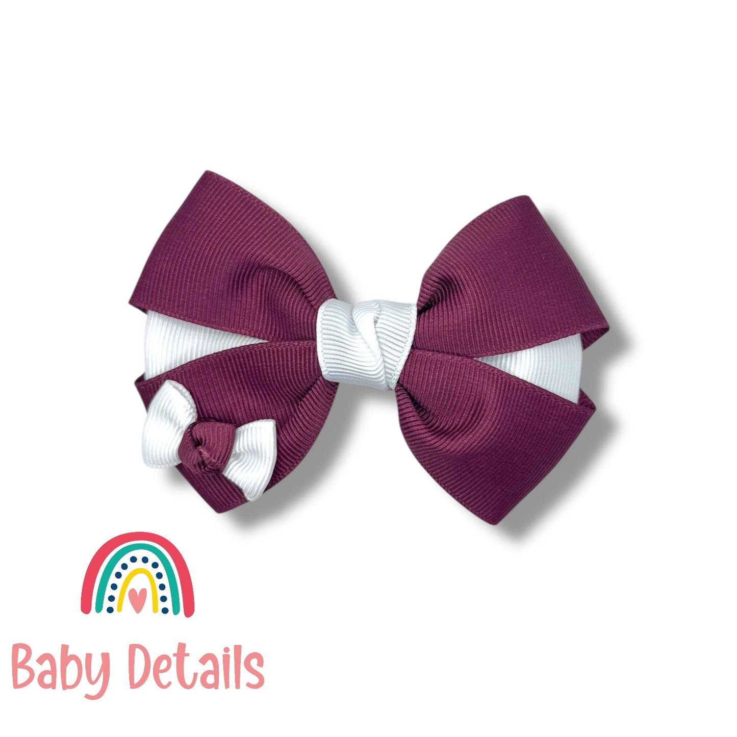 Elegant Pair Bow Clip- Burgundy & White