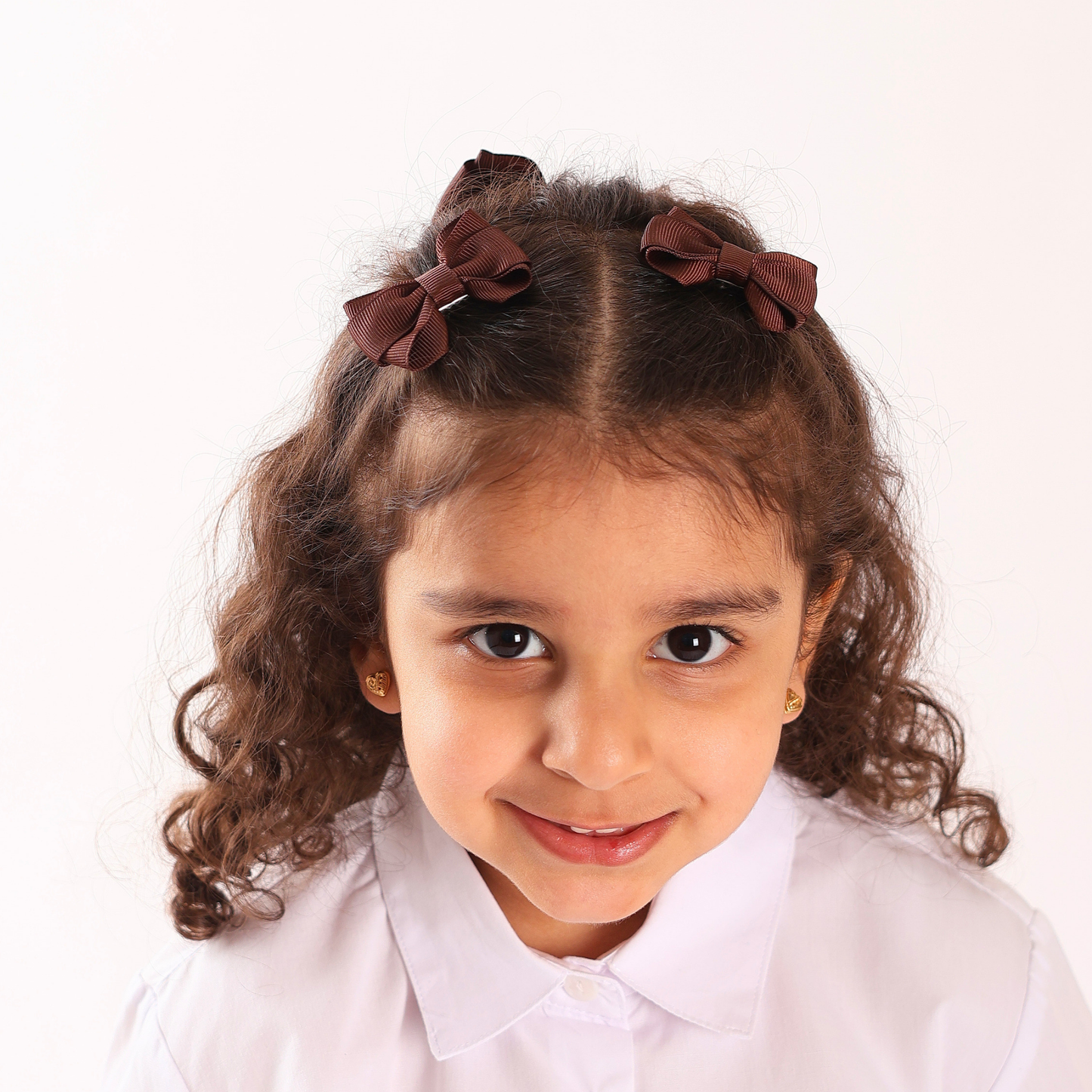 Set of 2 Mini Double Bow Hair Clip - Brown