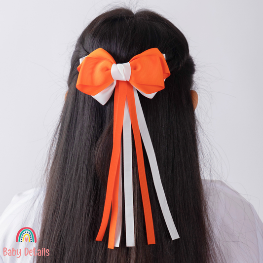 Big Bow Layers with Long Ribbons - Orange & White