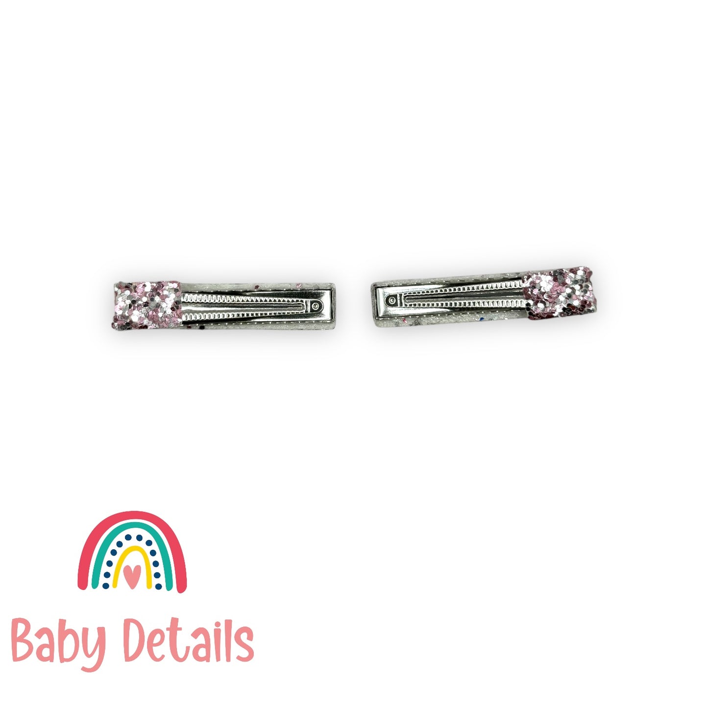 Glitter Bar Hair Clips - Pink & Silver