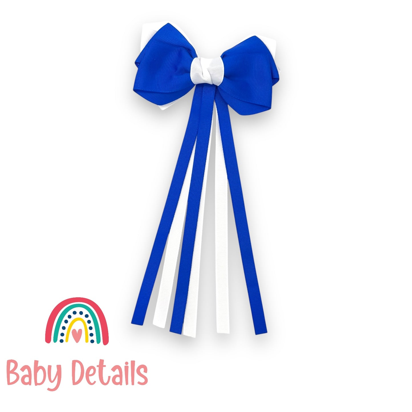 Big Bow Layers with Long Ribbons - Royal Blue & White