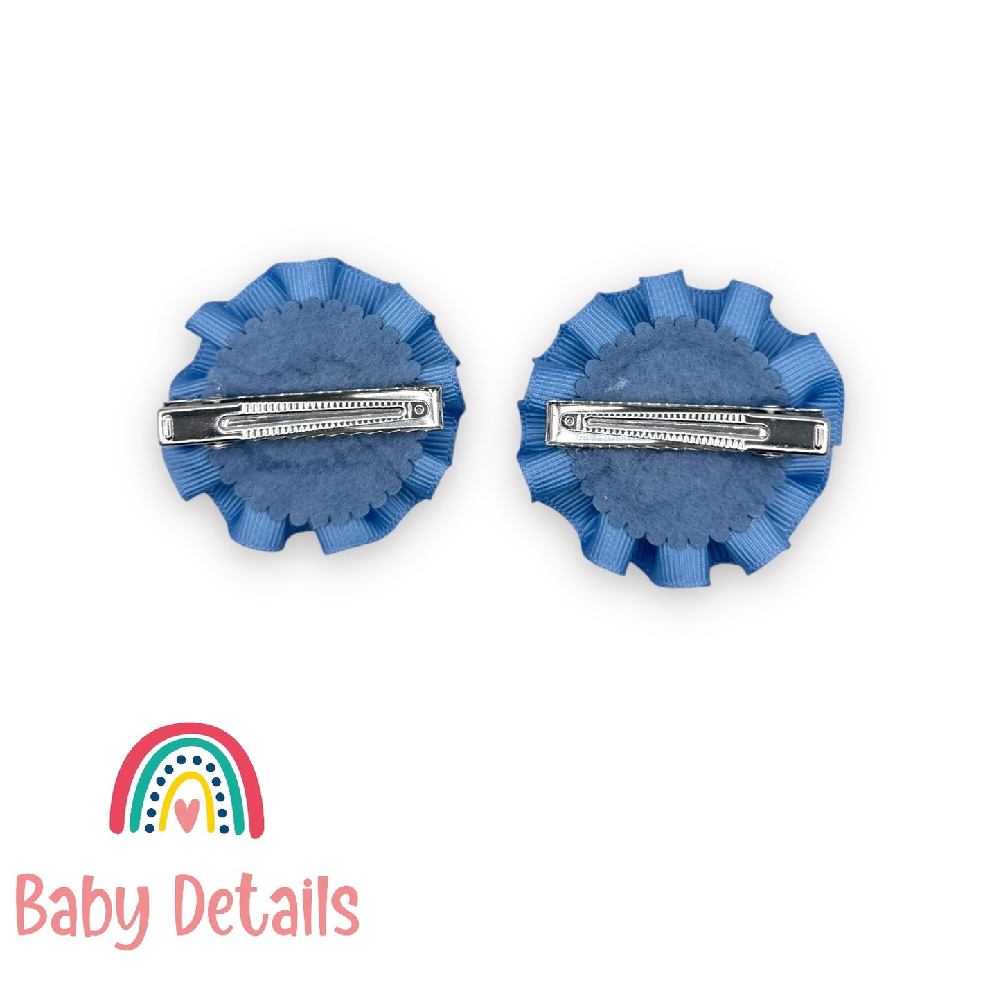 Set of 2 Rosette Bow Hair Clips - Ice Blue