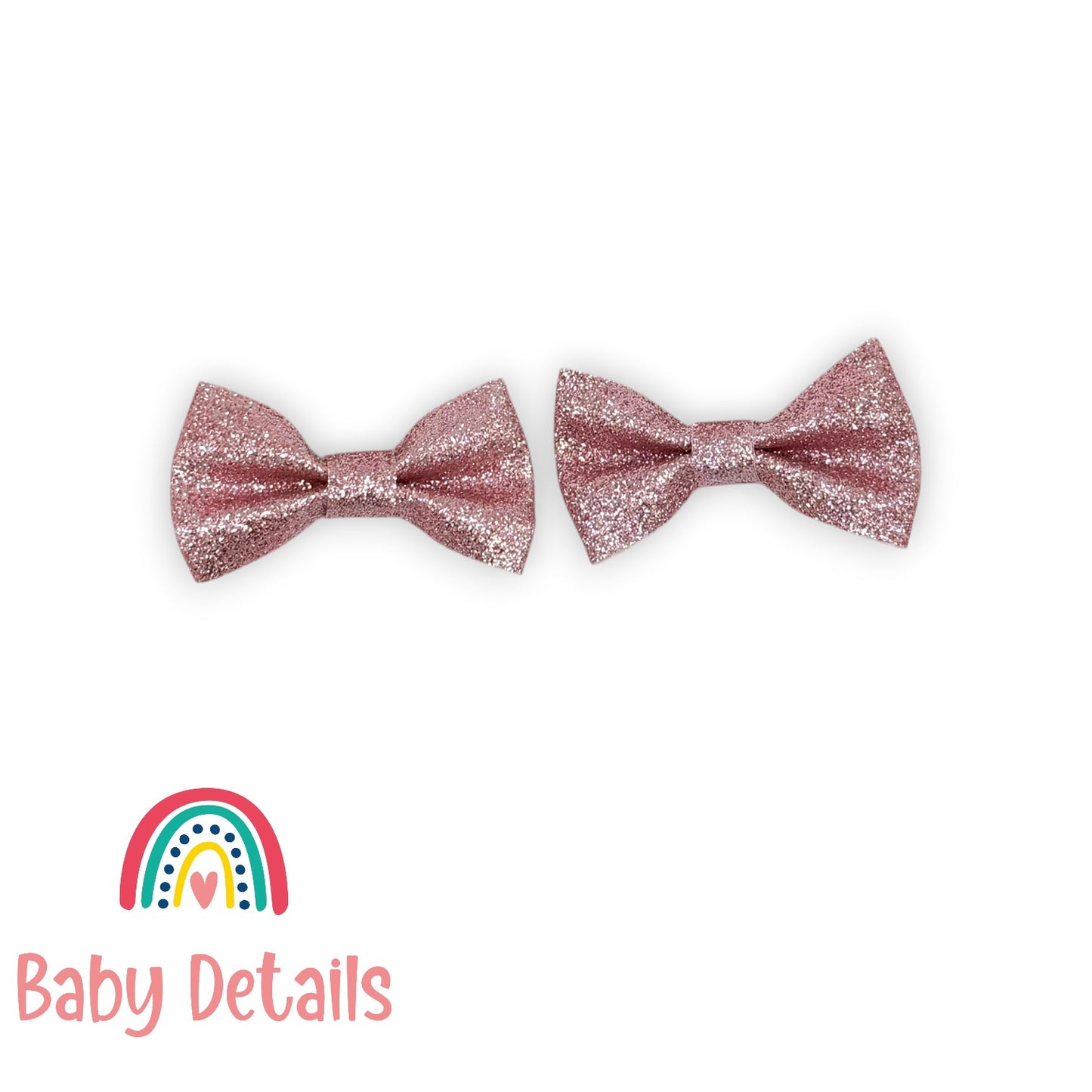 Set of 2 Glitter Bow Hair Clip - Light Pink