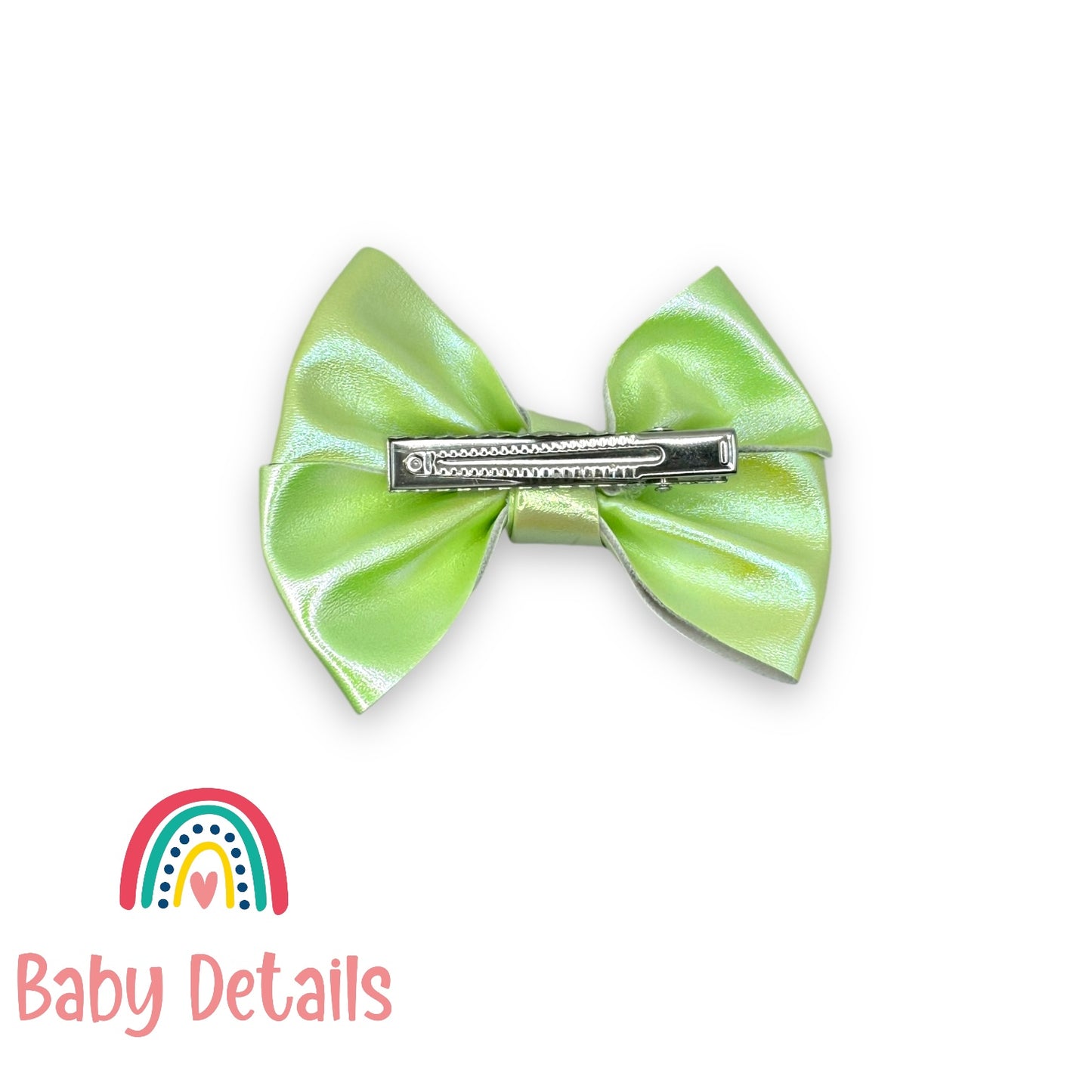 Leather bow hair clip - matt green