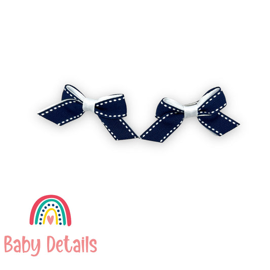 Set of 2 mini stripe hair clips - Navy Blue