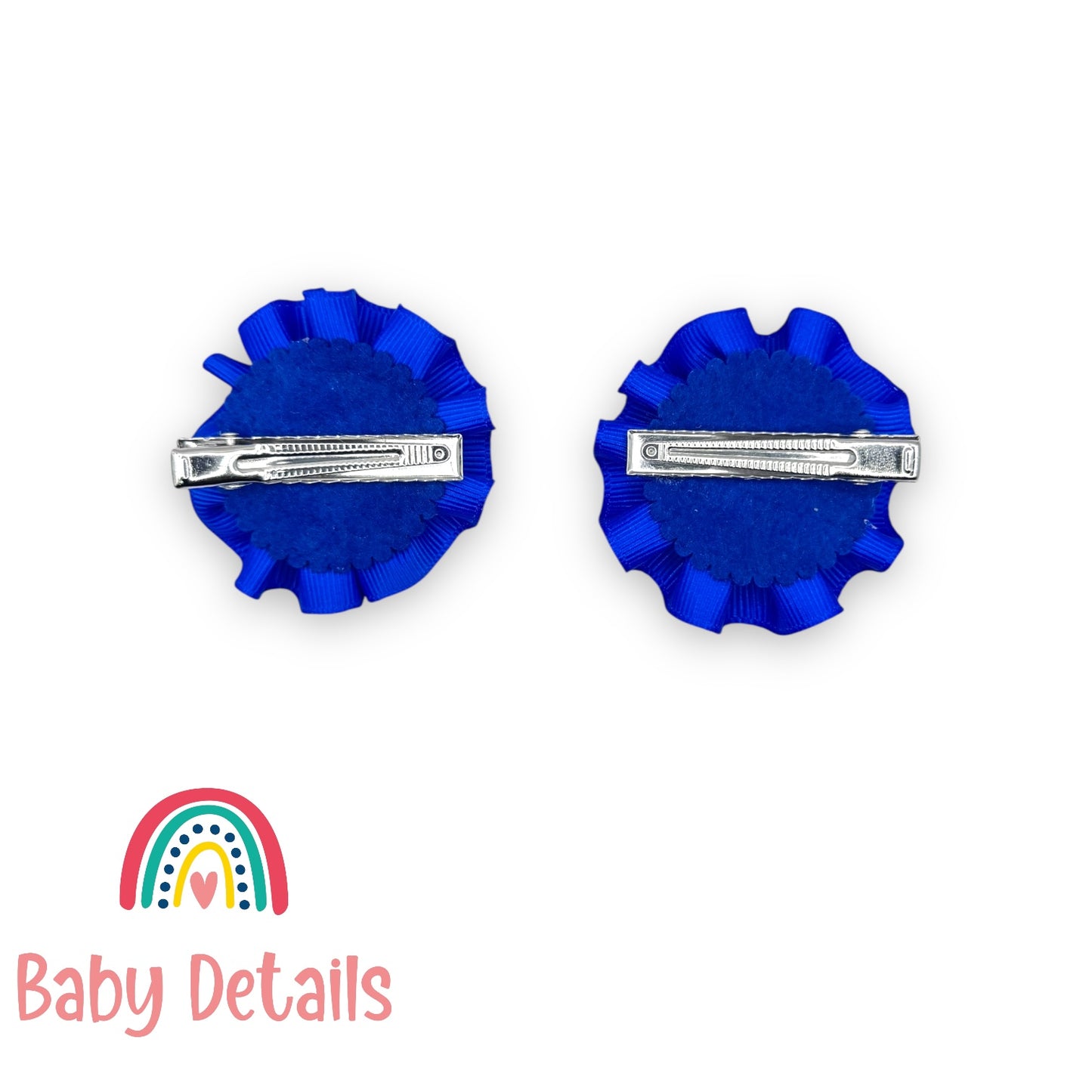 Set of 2 Rosette Bow Hair Clips - Royal Blue