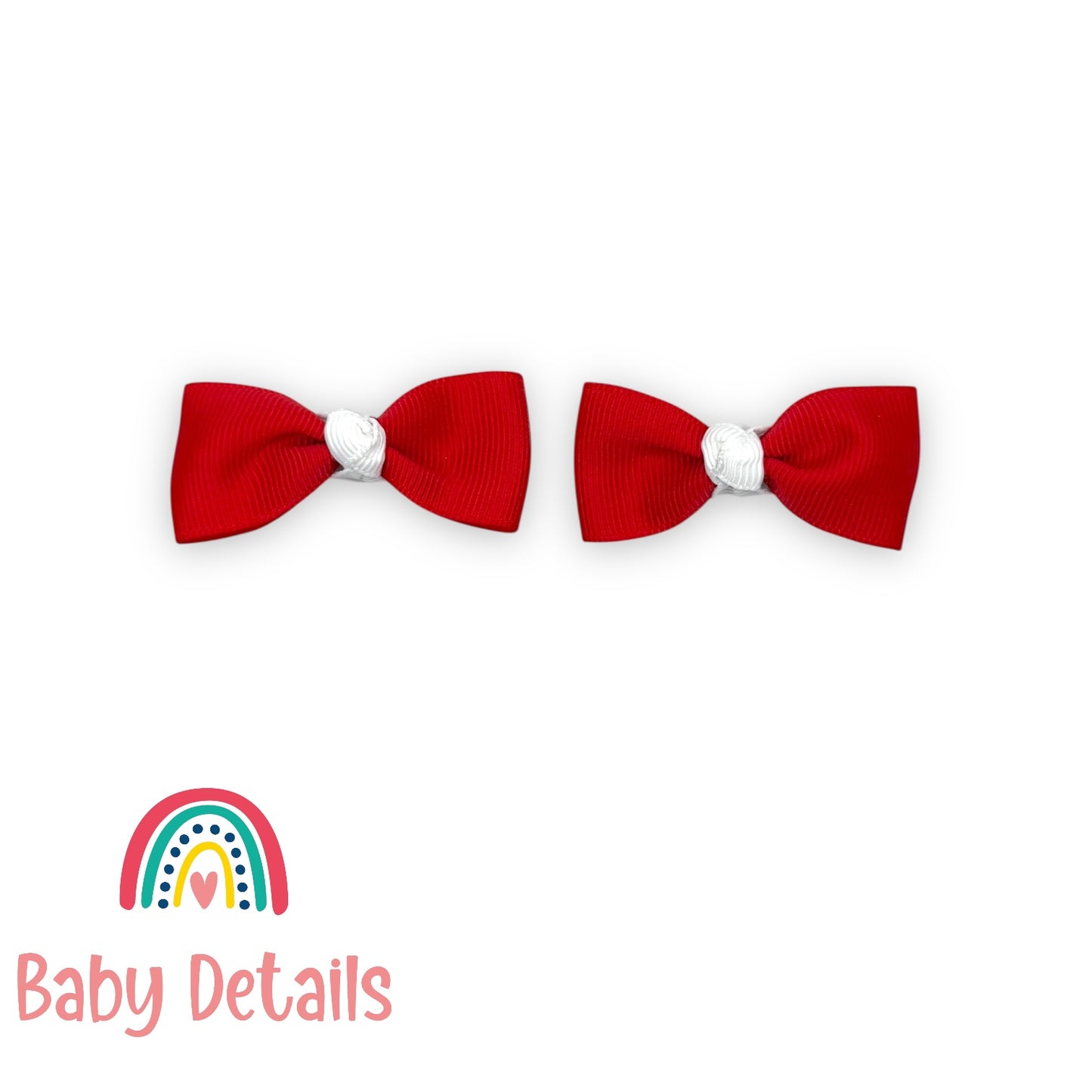 Set of 2 Mini Elegant Bow Hair Clips - Red & White