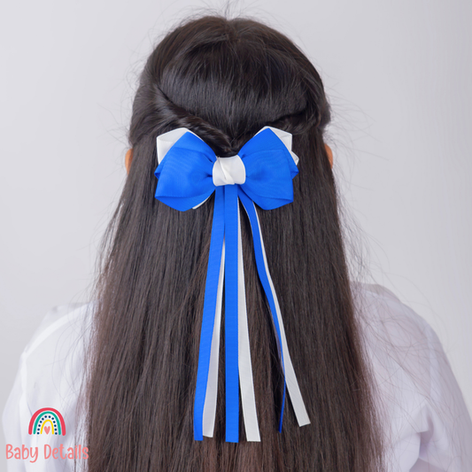 Big Bow Layers with Long Ribbons - Royal Blue & White