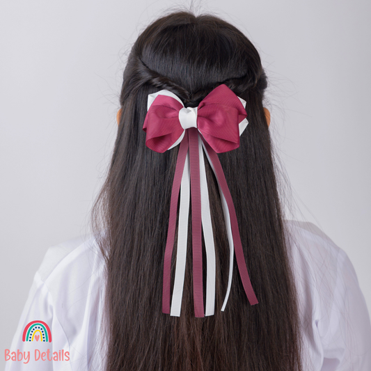 Big Bow Layers with Long Ribbons - Burgundy & White