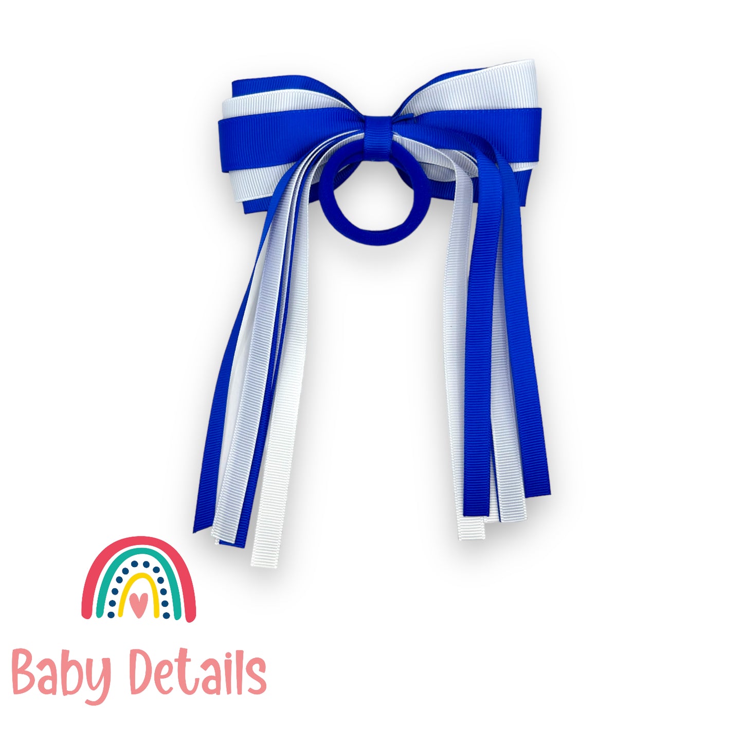 Hair Tie with long ribbons -  Royal Blue & White