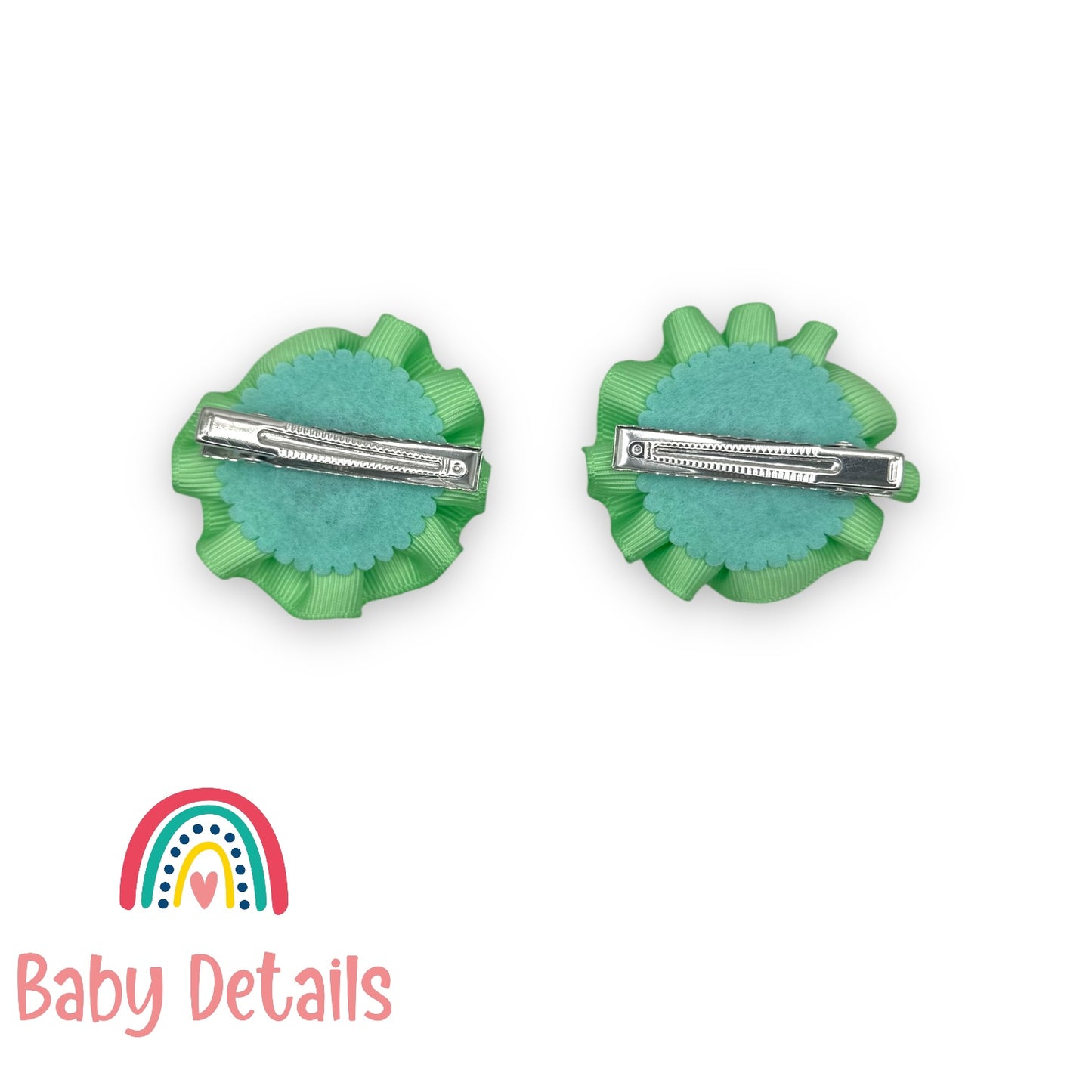 Set of 2 Rosette Bow Hair Clips - Bright Green