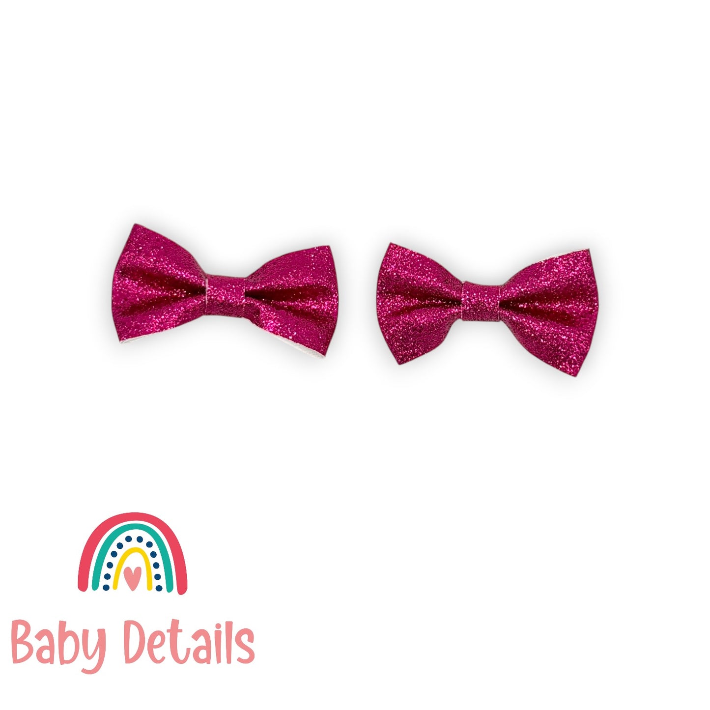 Set of 2 Glitter Bow Hair Clip - Fucshia