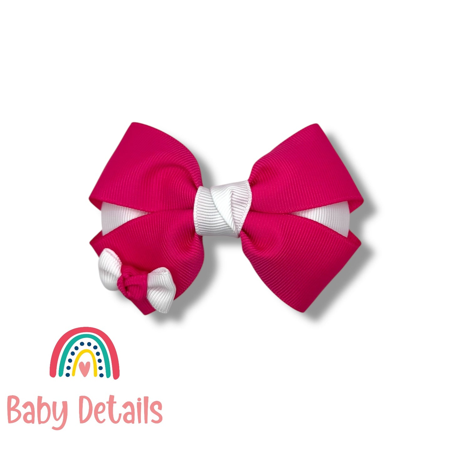 Elegant Pair Bow Clip- Fuchsia & White