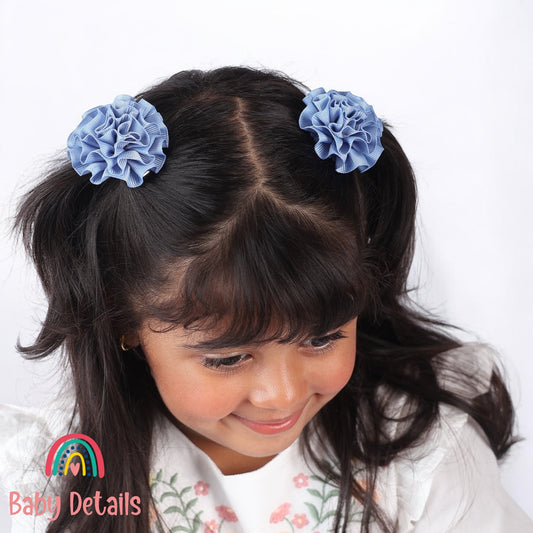 Set of 2 Rosette Bow Hair Clips - Ice Blue