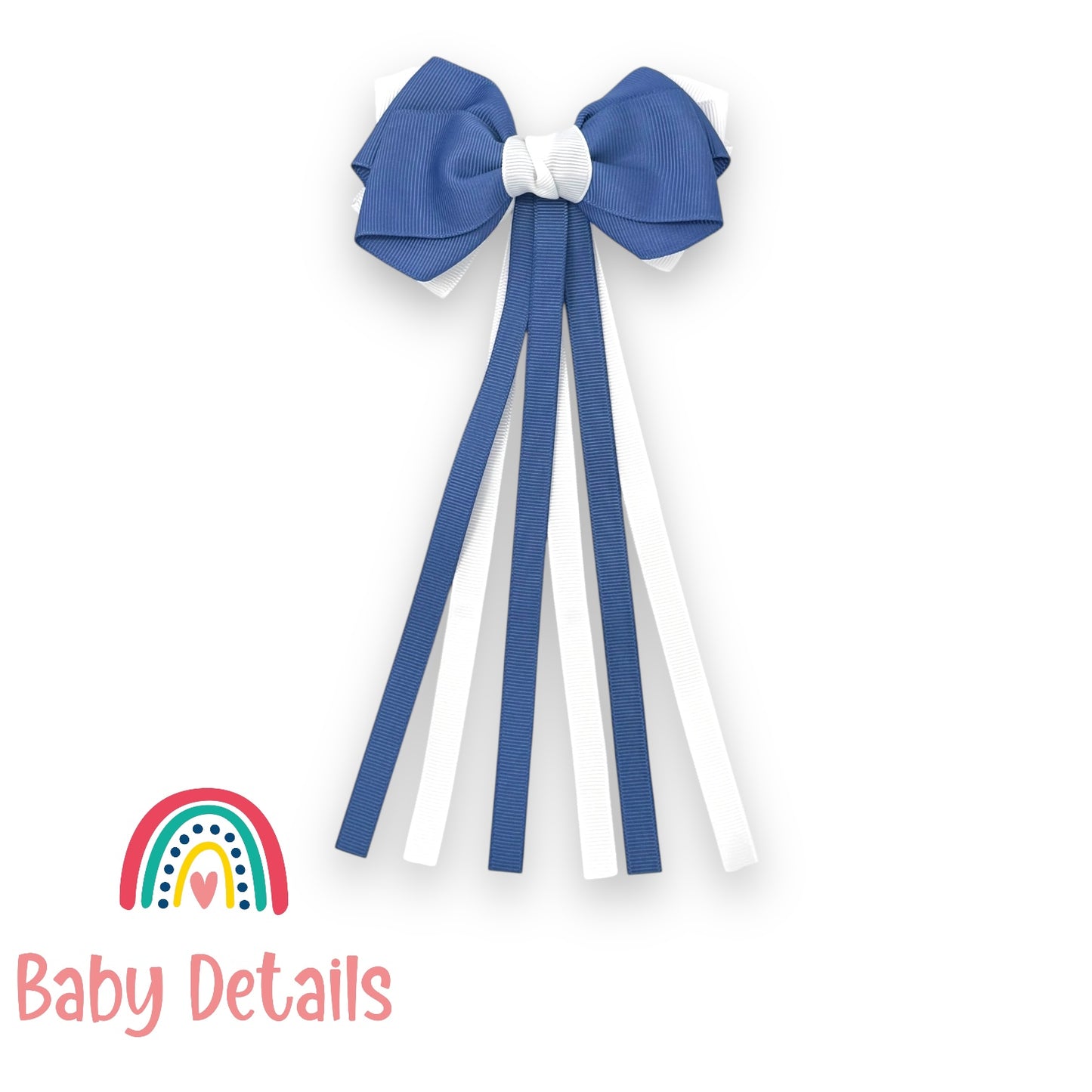 Big Bow Layers with Long Ribbons - Blue Grey & White