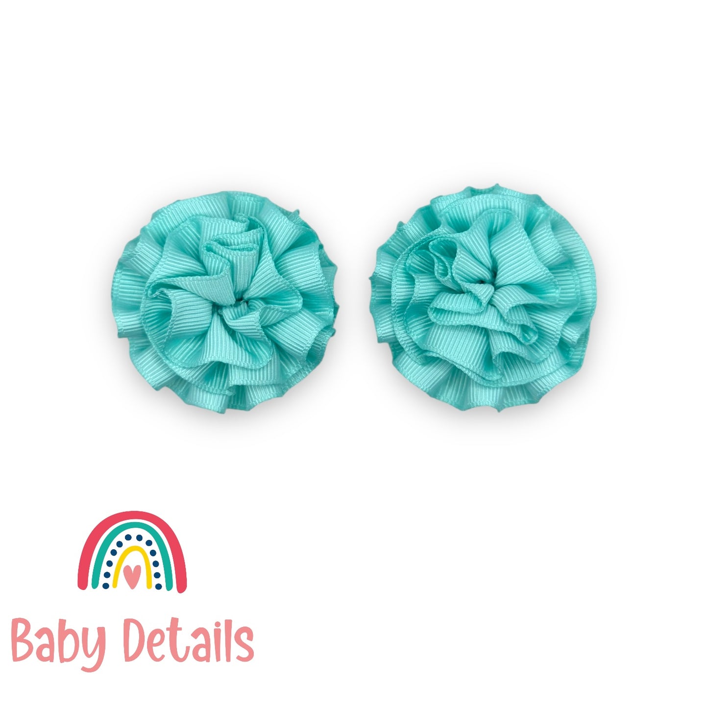 Set of 2 Rosette Bow Hair Clips - Aqua Green