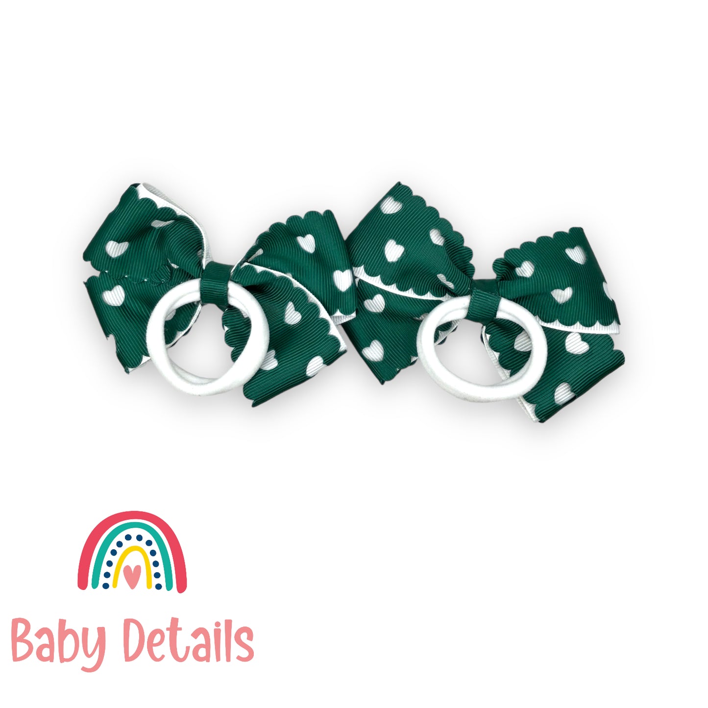 Set of 2 hearts hair ties - Dark Green