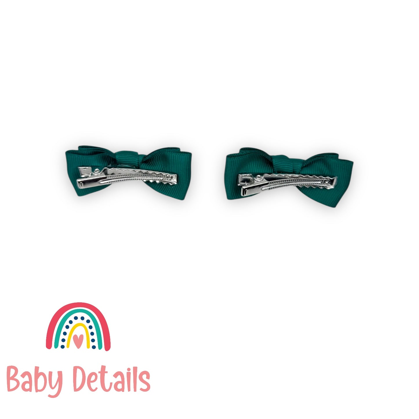 Set of 2 Mini Simple Hair Clips - Dark Green