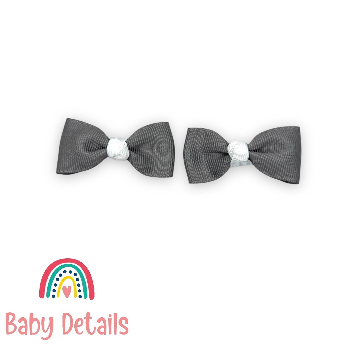 Set of 2 Mini Elegant Bow Hair Clips - Dark Grey & White
