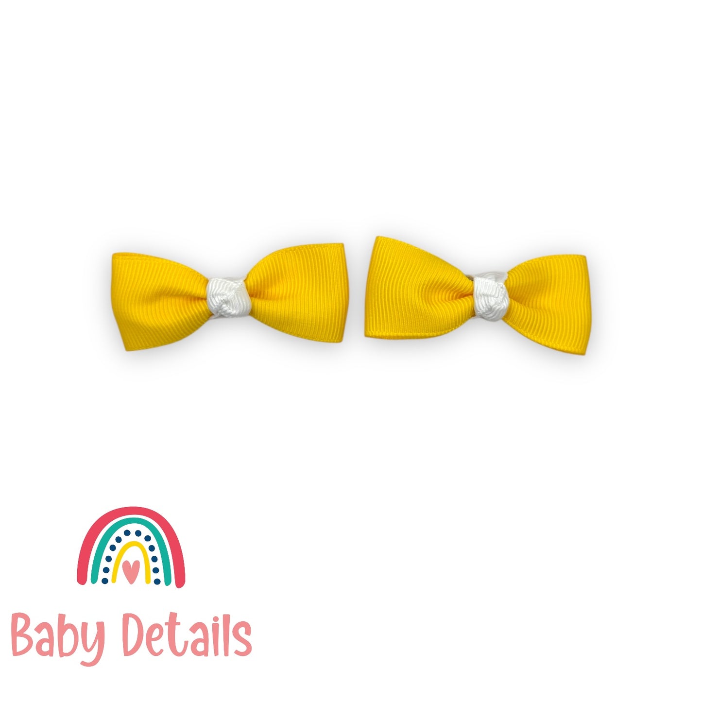 Set of 2 Mini Elegant Bow Hair Clips - Yellow & White