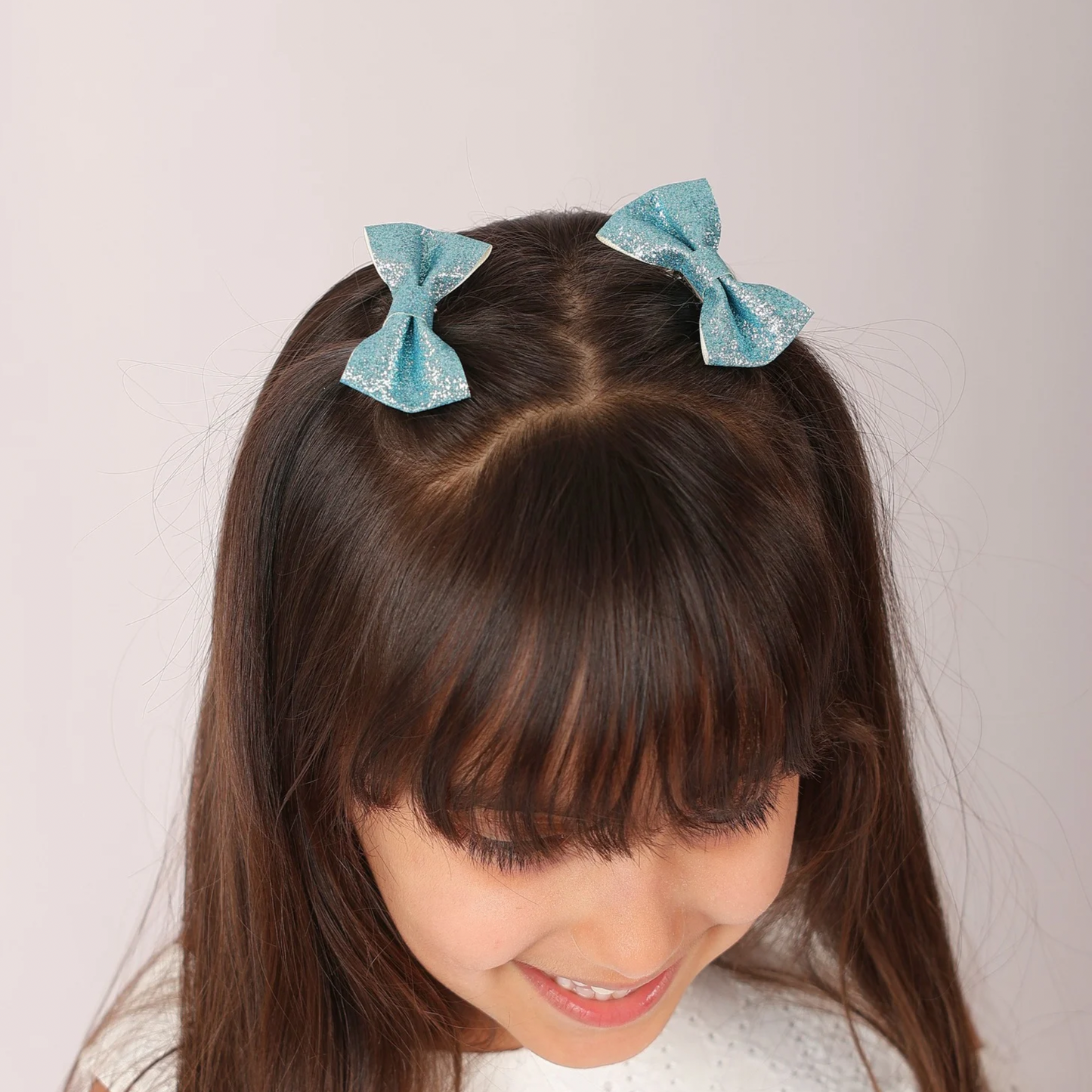 Set of 2 Glitter Bow Hair Clip - Blue