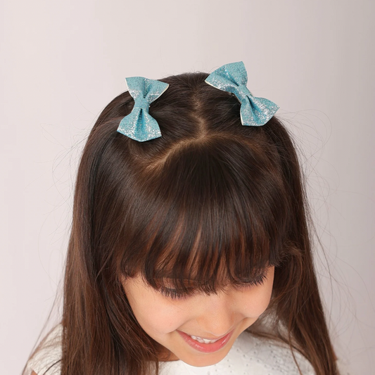 Set of 2 Glitter Bow Hair Clip - Blue