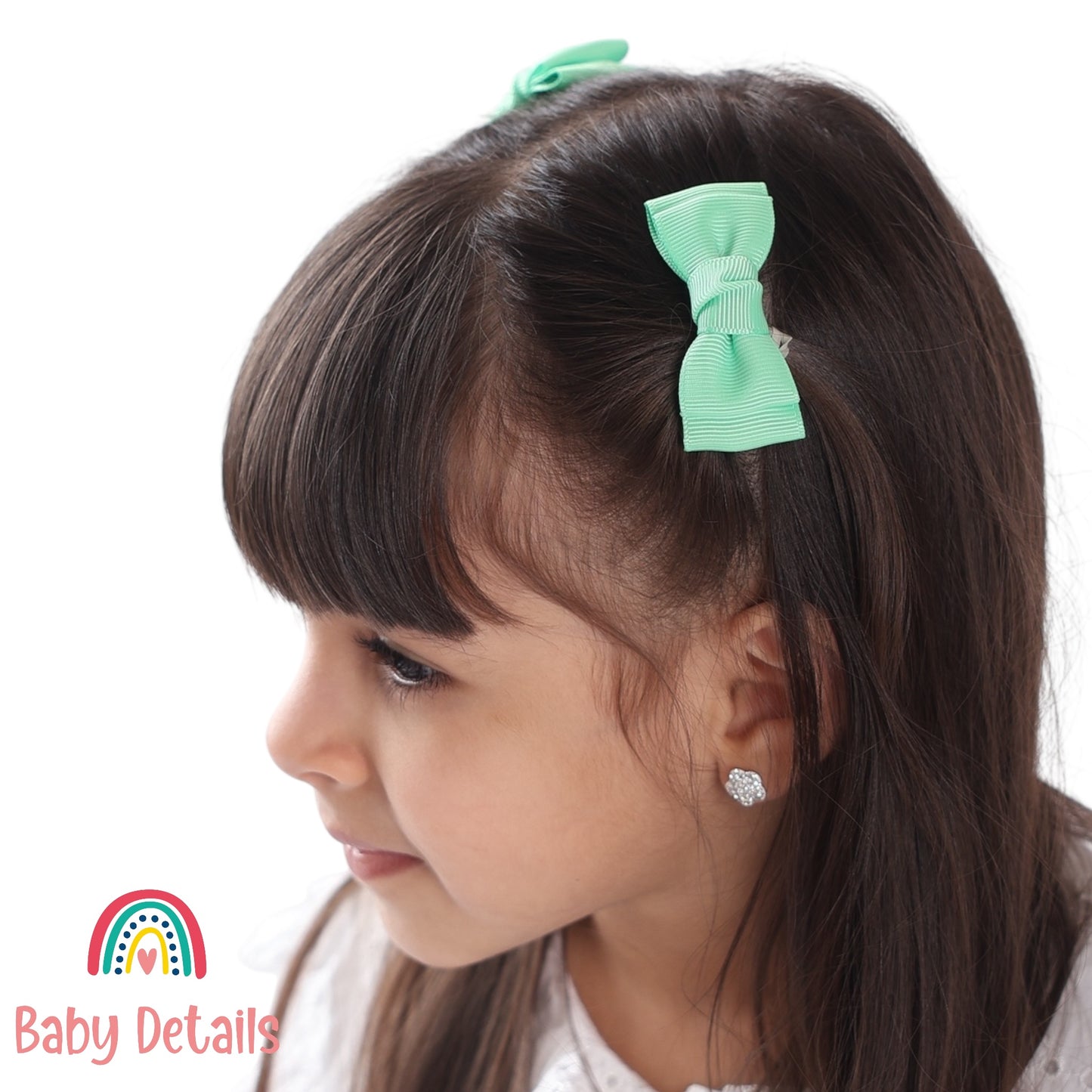 Set of 2 Mini Simple Hair Clips - Bright Green