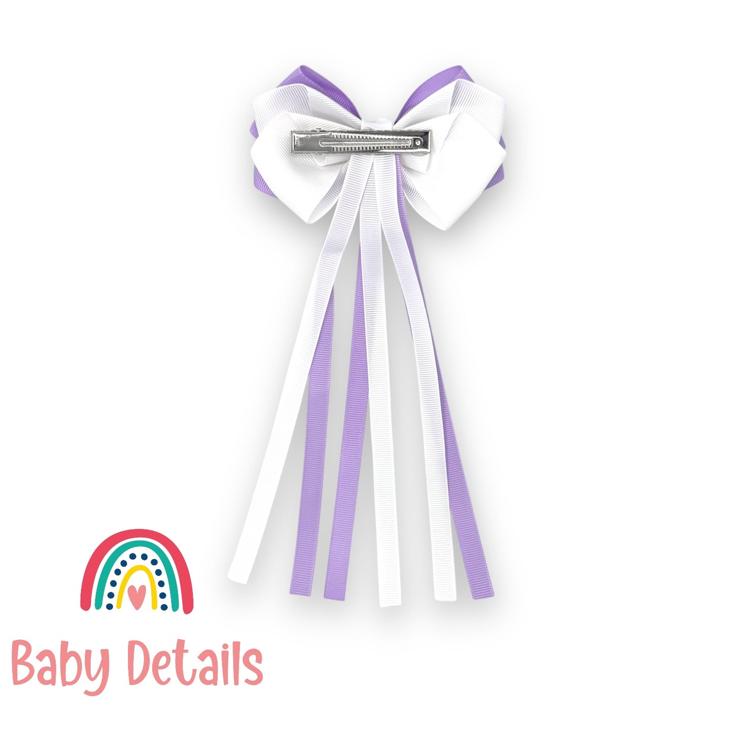 Big Bow Layers with Long Ribbons - Purple & White