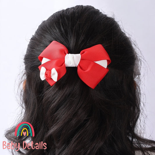 Elegant Pair Bow Clip- Red & White