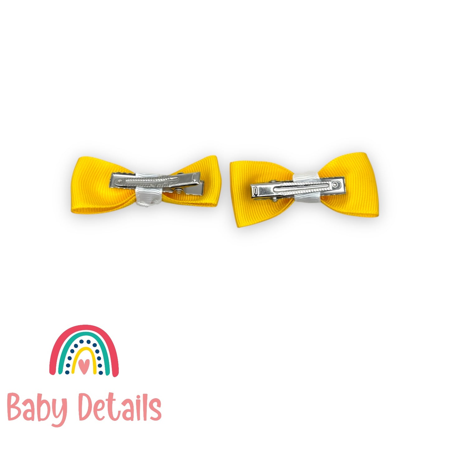 Set of 2 Mini Elegant Bow Hair Clips - Yellow & White